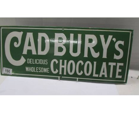 A retro Cadbury's Delicious Wholesome Chocolate enamel sign, 50 x 20 cm.