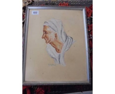 A portrait of an elderly lady signed Sharif. 42 x 32 cm. 