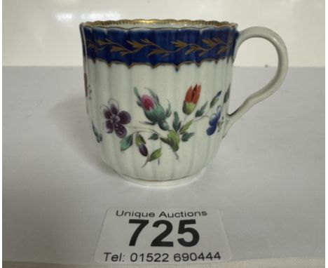 A circa 1780 early Worcester porcelain fluted coffee cup, A lovely first period Worcester fluted porcelain fluted coffee cup 