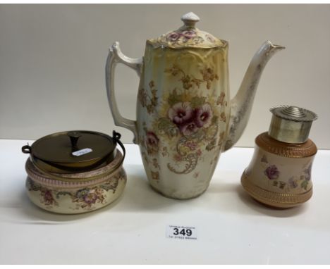 An early 20th century floral pattern coffee pot, sugar bowl &amp; 1 other item