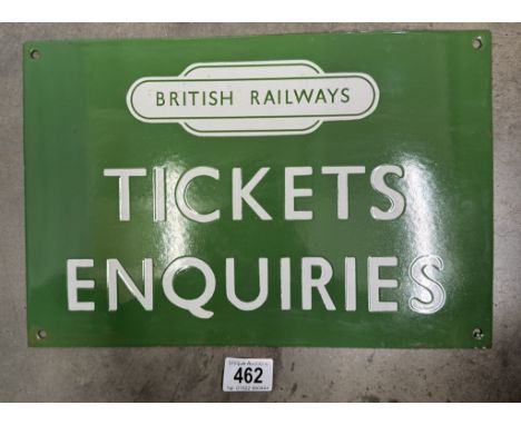 A retro British Railways ticket enquiries retro enamel sign. 36 x 24cm 