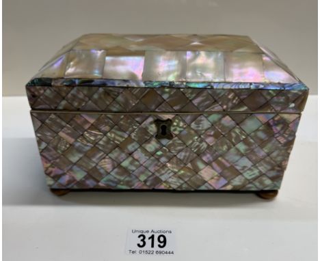 A Mother of Pearl Victorian caddy, (hinges need repair)