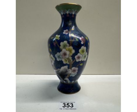 A vintage Chinese hand painted Canton Peking enamel cloisonne vase mountain scene &amp; flowers, height 20cm