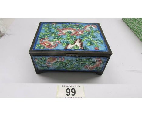 An old Chinese repousse' cloissonne' enamel box, 11.5 x 8.5 x 5.25 cm.