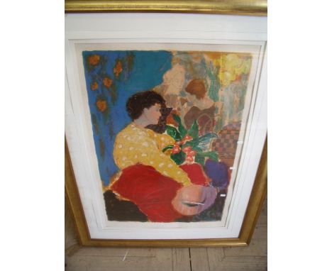 Extremely large gilt framed and mounted coloured lithograph No 121/350, signed lower right 'Dejenner' (101cm x 131cm) 