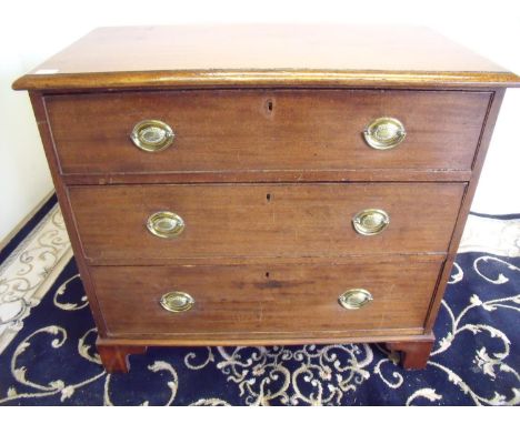 19th C mahogany chest of three drawers on raised bracket feet (91.5cm x 48cm x 82cm) 