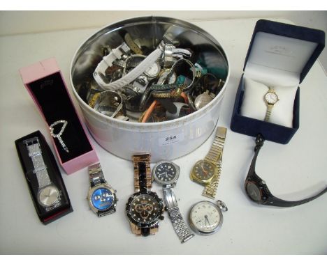 Box containing a large selection of various ladies and gents wrist watches including a boxed Rotary ladies wrist watch etc 