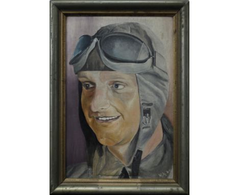 Piloten-Portrait, Deutsches Reich 1933 - 1945, rechts unten monogrammiert H.K., datiert (19)41, Öl auf Karton, Gesamtgröße 42