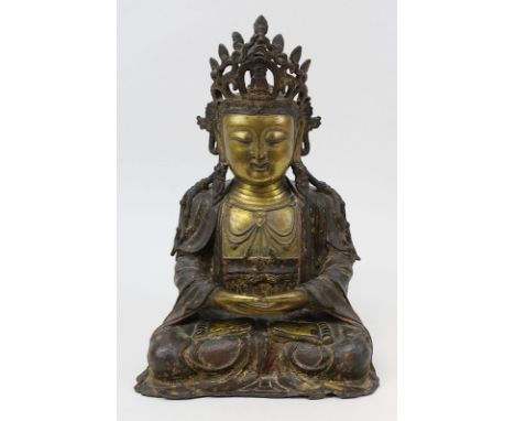 Großer Buddha aus Bronze, China 17./18. Jh., Ming-Dynastie, Guss in verlorener Form, Buddha in meditierender Haltung im Lotus