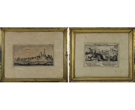 Zwei Kupferstiche mit Ansichten mit Homburg von der Höhe, M. 17. Jh., einmal aus Daniel Meisner´s Schatzkästlein, 9,7 x 14 cm