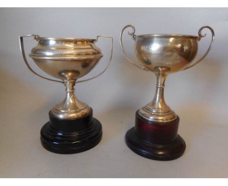 A George V silver twin handled trophy cup, makers mark worn, Birmingham, 1927: inscribed W.C.A.C.U. Cotswold Cup Trial 1928, 
