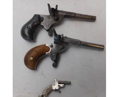 Two vintage blank starting pistols,: (one missing a trigger spring) and a key chain pistol a/f. (3).