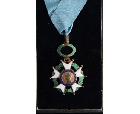 A Brazilian Order of the Southern Cross sash badge and sash: centre of five white stars on blue enamelled field with legend '