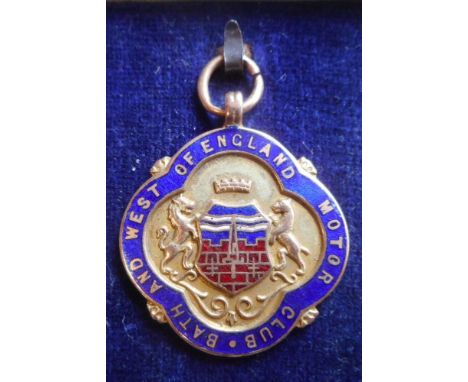 A 9ct gold and enamel medal for Bath & West of England Motor Club: awarded to H Hicks, 21 Hour Trial 1924, 10gms.