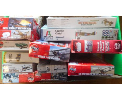 Heller, Airfix, ICM and others a collection of assorted plastic construction kits, various scales: including Camel, Spad, Tig