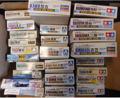 Tamiya, Hasegawa and others, a collection of 1/700 scale waterline ship models: mostly Imperial Japanese Navy, light and heav