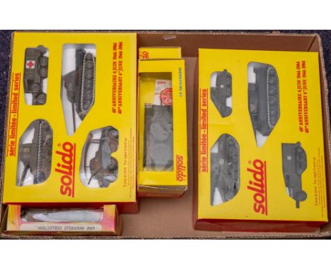 Solido. A boxed group of military vehicles: including two 40th Anniversary boxed sets, a Sherman M4A32 tank and two other veh