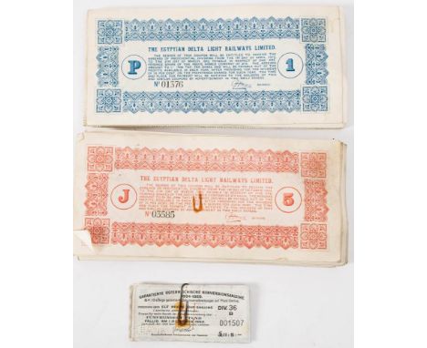 A collection of Egyptian Delta Light Railway share certificates etc: