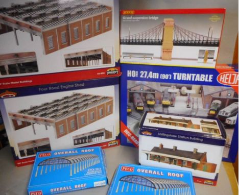 Bachmann, two Four Road Engine Sheds: Shillingstone Station Building, Heljan 27.4m Turntable, two Peco Overall Roofs and Horn
