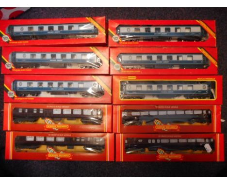 Hornby, six assorted 'Golden Arrow' passenger coaches: together with four BR Royal Train coaches, all boxed, (10).