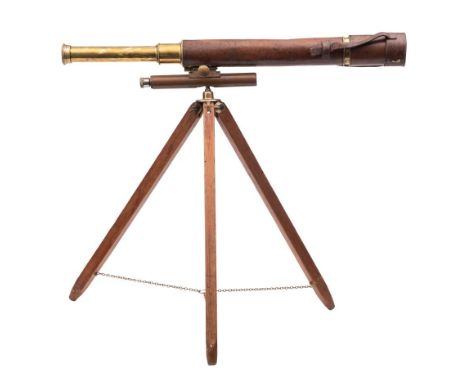 A WWI period 2 inch refracting telescope by Ryland & Son Ltd, London: 21 inch leather covered main tube, with shade and slide