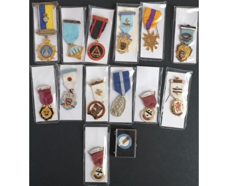 A group of Masonic gilt and enamel jewels: various lodges and dates including a 1952 Steward's Badge for Lancashire Western D