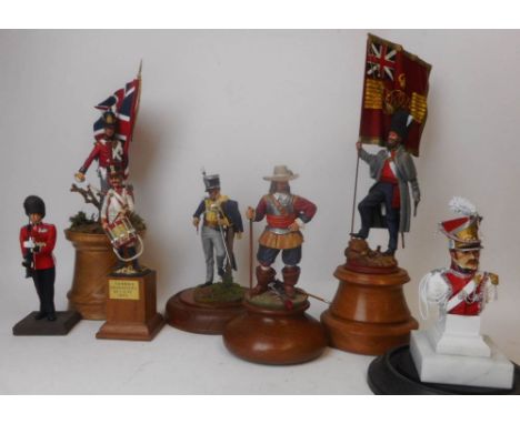Seven resin and white metal large scale hand painted figures and busts: includes Napoleonic figures, English Civil War pikema