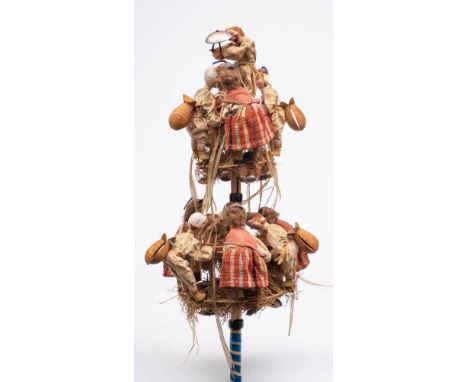A scratch built automaton of May Day dancers: comprising two tiers of dancers with wooden castanets on their back around a ce