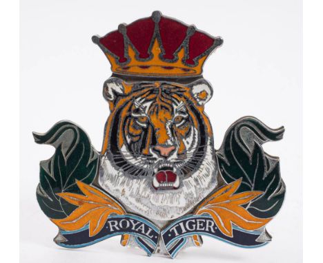 A 1980s Doyen Bus/Coach 'Royal Tiger' enamel  grille badge by Manhattan Windsor:  depicting a snarling tiger between two fron