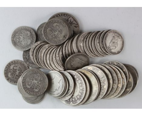 GB Victorian silver (67) Halfcrowns x 11, Florins x 3 (all gothic) & Shillings x 52. Mixed grades Fair - GF