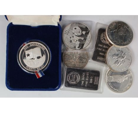 Silver One Ounce Coins / ingots (8) includes China 10 Yuan 2010.