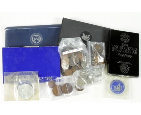 USA, collection of mixed coins and commemoratives in a Roses tin, 19th-20thC, silver noted.