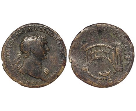 Trajan brass sestertius, Rome Mint 105 A.D., obverse:- Laureate bust, right, drapery on left shoulder, reverse:- The 'Danubia