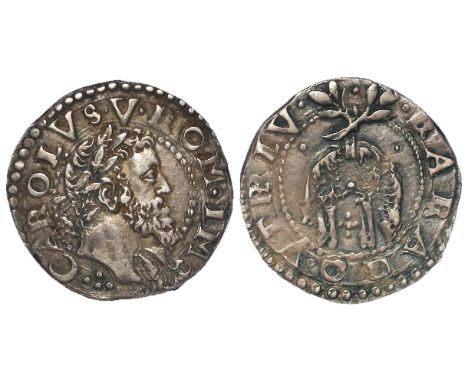 Italy, Naples, Charles V 1519-1554, silver carlino [half-testone], obverse reads:- CAROLVS V ROM IMP, his laureate and bearde