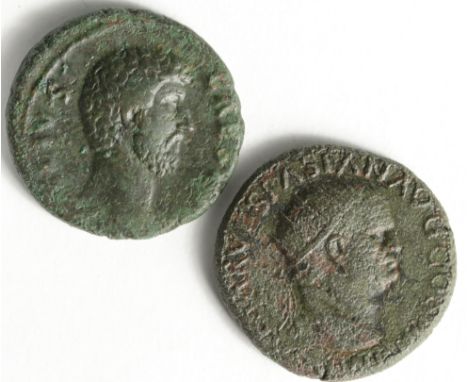 Vespasian dupondius, reverse:- Securitas seated right, resting head on right hand and holding sceptre in left, altar before, 