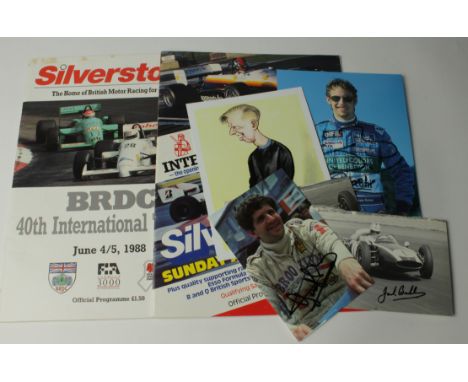 Motor Racing Formula 1 signed cards and photographs of Jenson Button, Jodi Scheckter, Jack Brabham, Dan Gurney, Tony Brooks a