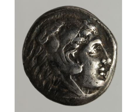 Ancient Greek, Macedonian Kingdom, Alexander the Great, silver tetradrachm, Head of young Herakles, clad in lion's skin, righ