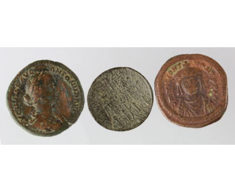 Lucilla brass sestertius, GF/P, Byzantine 3/4 follis [30 nummi] of Tiberius II struck at Constantinople, GF and a mediaeval H