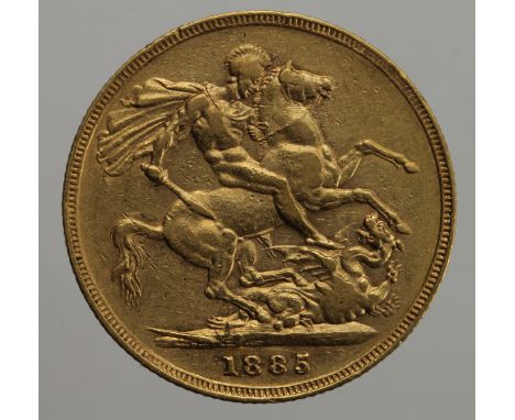 Sovereign 1885M, Melbourne Mint, Australia, short tail, no BP, S.3857A, VF