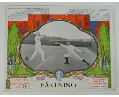 Stockholm Olympics 1912, large 12" x 10" pictorial brochure with coloured cover covering Fencing shows Finals in action plus 