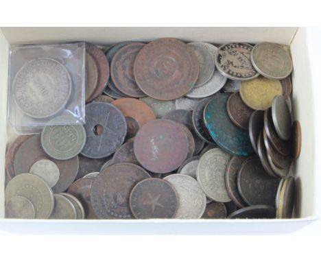 South America, accumulation of coins in a box, 19th-20thC including silver.