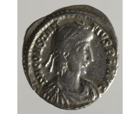 Constantus II silver reduced siliqua, Constantia/Arles Mint 357-361 A.D., reverse reads:- VOTIS XXX MVLTIS XXXX, in exergue P