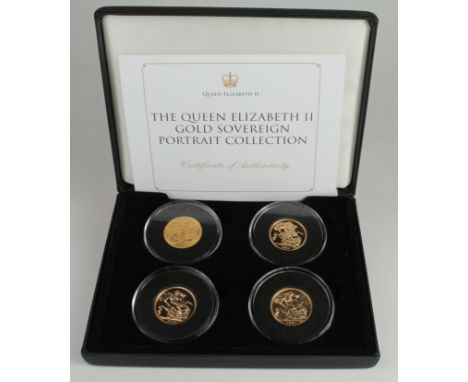 Sovereign Elizabeth II Portrait Collection, the four coin set comprising 1968 aUnc, 1981 Unc, 1991 Proof FDC & 2015 BU in a J