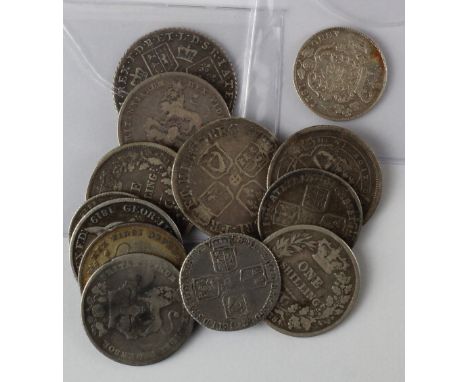 GB Silver (14) 18th-19thC pre-Victorian Shillings & Sixpences, mixed grade.