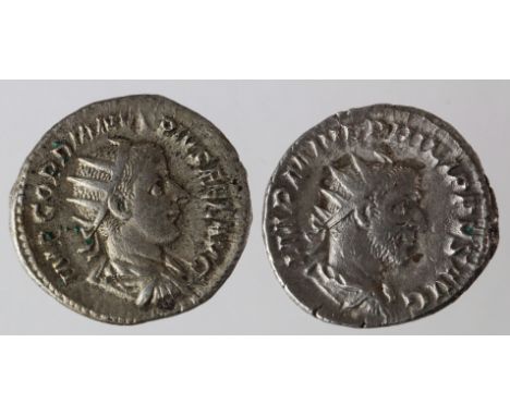 Gordian III silver antoninianus, reverse:- Roma, Sear 8658, GVF/VF together with a ditto but Philip I, reverse:- Roma, Sear 8