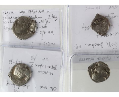 India Gupta Dynasty, Kumaragupta 414-455 A.D., silver drachm and 3 similar, Western Satraps, all identified, F to VF [4]