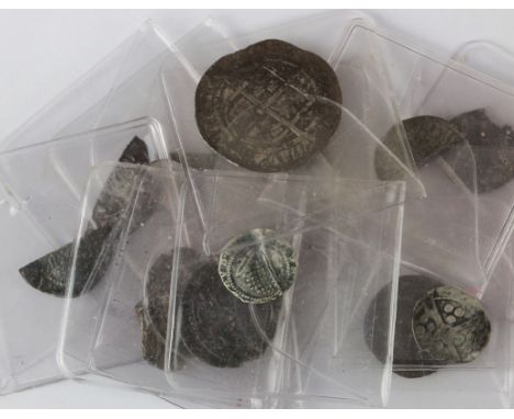 Hammered British silver cut-halfpennies x 5, short cross, long cross, 2 x Henry III, Scottish Alexander III, Elizabeth I sixp