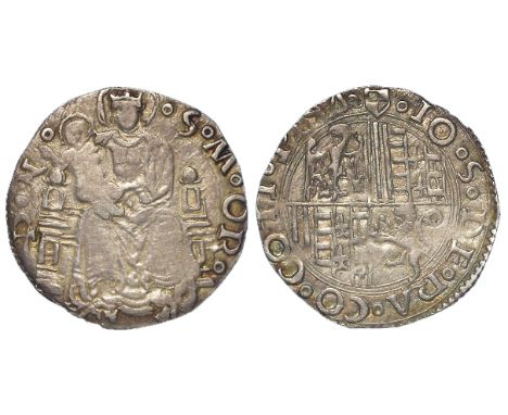 Italy, Pesaro Giovanni Sforza, 1489 - 1500, silver  giulio, obverse:- Arms, reverse:- Madonna and Child enthroned, facing, Gn