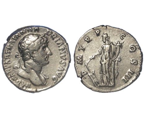 Hadrian silver denarius, Rome Mint 121 A.D., reverse:- Fortuna standing left holding cornucopiae and rudder, Sear 3521var., g