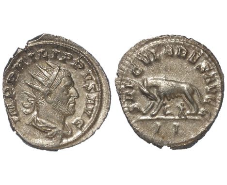 Philip I silver antoninianus, Rome Mint 248 A.D., reverse reads:- SAECVLARES AVGG, She-Wolf standing left, suckling the Twins